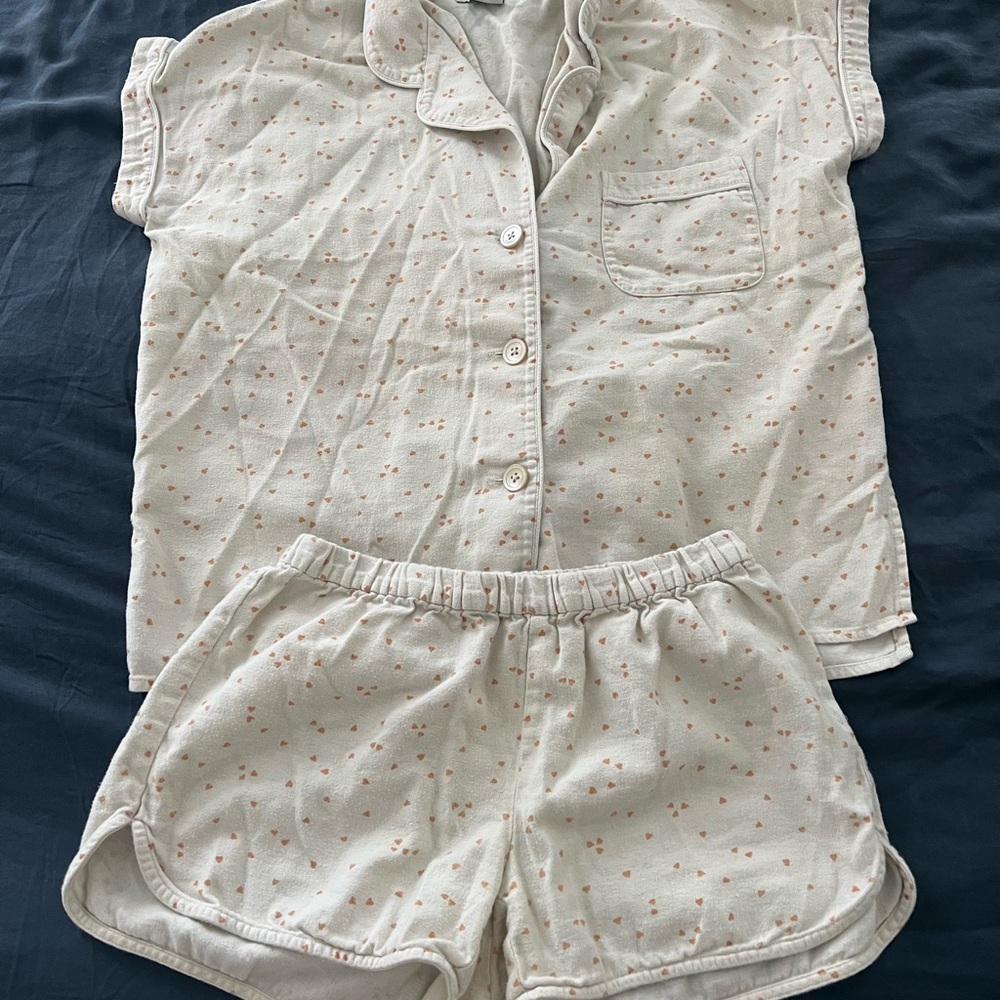 Madewell Flannel Cream Short-Sleeve Pajama Set with Pink Dot Print